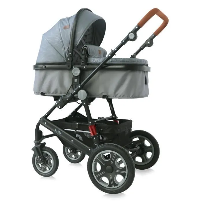 LORELLI Lora - Poussette combinée 2en1 avec couvre jambes et nacelle - Jusqu'à 15Kg - Pliable - Gris/Noir-1