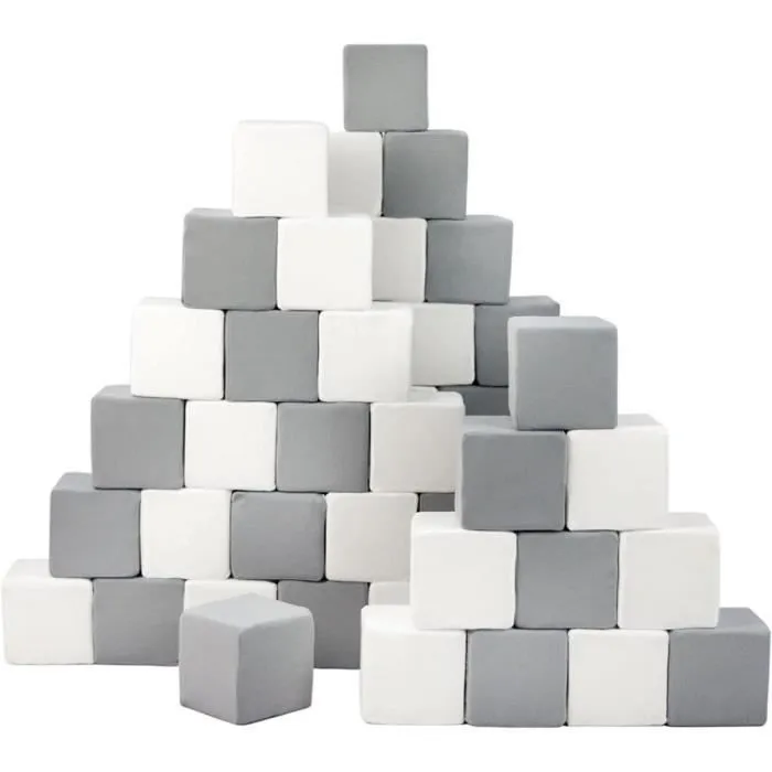 Pyramide en mousse pour enfant - Velinda - lot de 45 blocs - blanc et gris-1