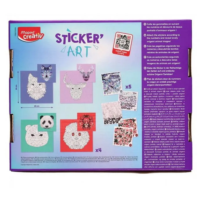 Maped Creativ - Sticker'Art - Activité de Gommettes au Numéro pour Créer 4 Tableaux d'Animaux en Origami - Loisir Créatif Dès 6 ans-1
