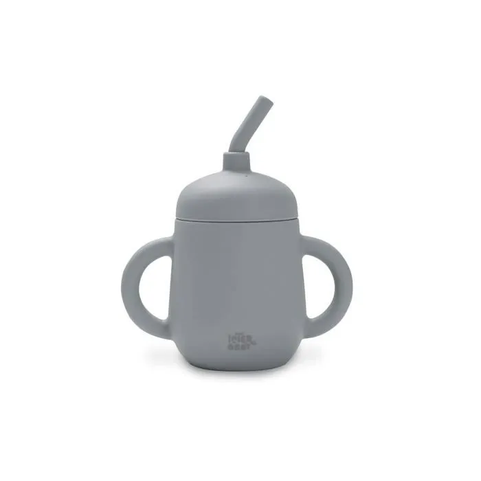 Tasse a bec - gobelet - verre d'apprentissage Interbaby - SI007-76 - Tasse Anti-goutte et paille pour bebe en silicone gris-2