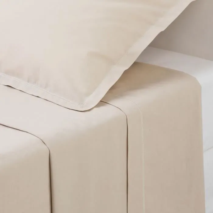 Drap Plat 2 Personnes "Percale" 240x290cm Beige Lin-0