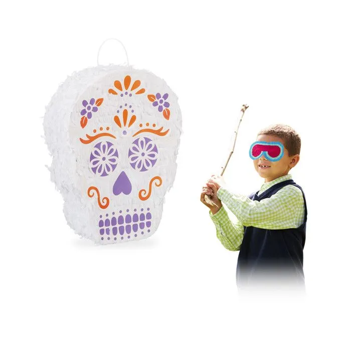 Relaxdays  Pinata à suspendre Tête de mort pour enfants à remplir anniversaire jeux décoration, blanc-0