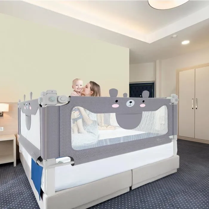 LZQ Barrière de lit pour enfant - Pour soulever verticalement - Barrière de sécurité pour lit de bébé 150 cm - Petit ourson-2