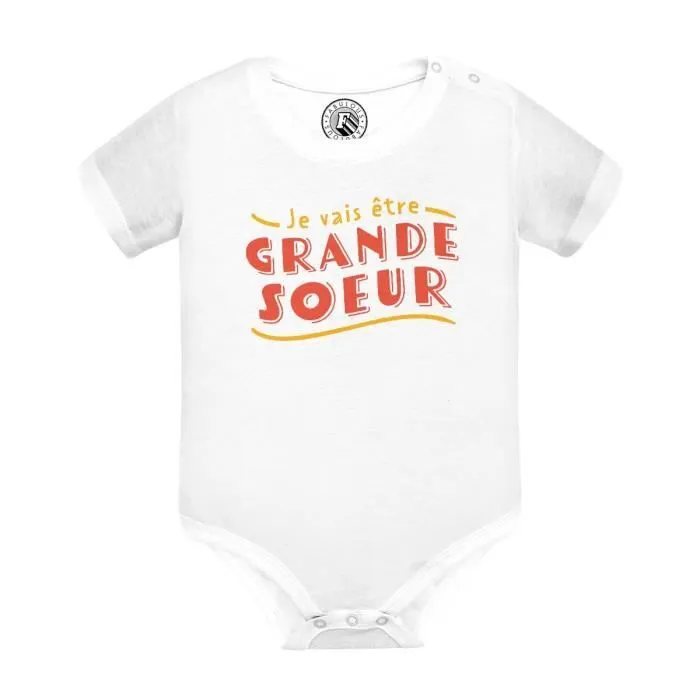Body Bébé Manche Courte Blanc Je vais être Grande Soeur Famille Fille Enfant Bébé-0