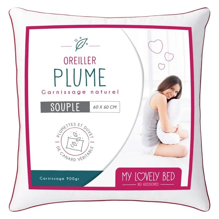 Oreiller Naturel 60x60 cm - MY LOVELY BED - Garnissage Plume et Duvet - Gonflant et Moelleux-0