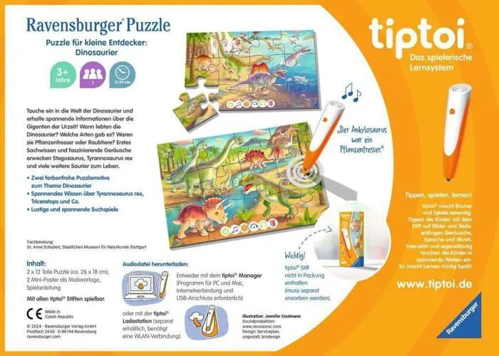 Ravensburger - 00198 - tiptoi Puzzle-Puzzle pour Petits explorateurs-Dinosaures-Puzzle Enfant à partir de 3 Ans-1 Joueur,-1