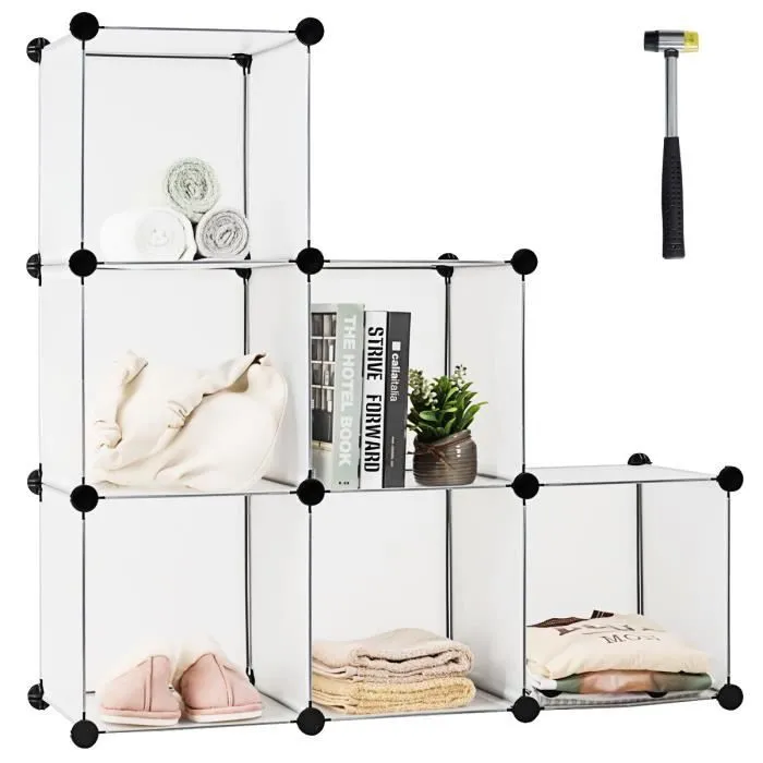 COSTWAY 6 Cubes Étagère Rangement Modulaire, Étagère Modulable Connecteurs ABS et Marteau, pour Salon, Chambre, Bureau-0