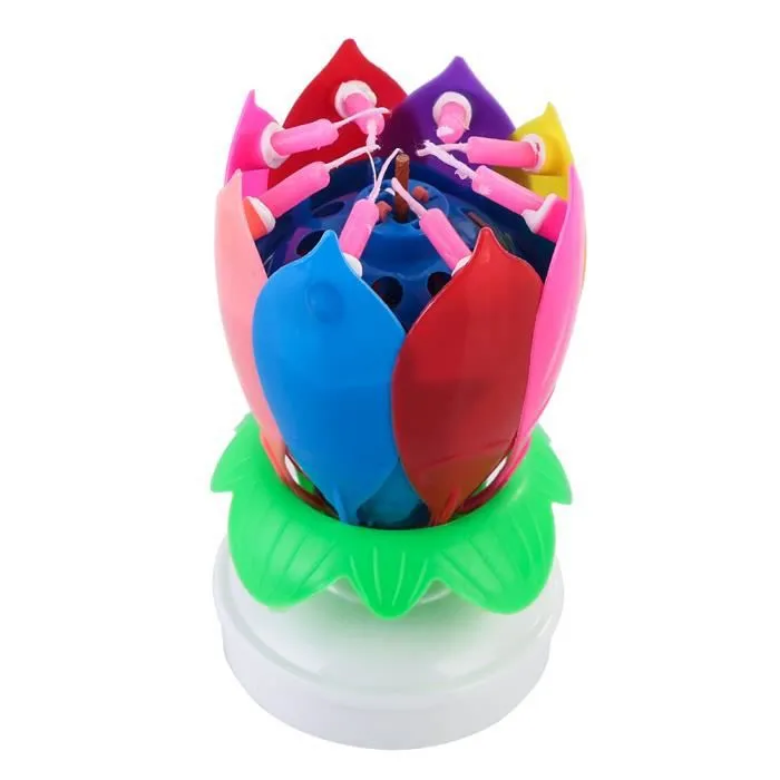 Bougie Musicale - Innovante - Lotus - 8 Bougies - Rotation - Joyeux Anniversaire-0