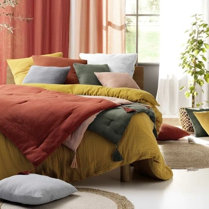 Parure de lit - ANGELIA - 3 pièces - 260 x 240 cm - Double gaze coton - Vert kaki-2