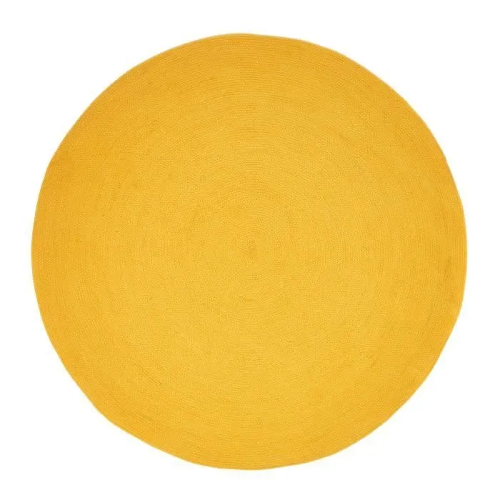 Tapis rond - Tapis - Jaune Moutarde - 150 cm - Coton - Réversible-1