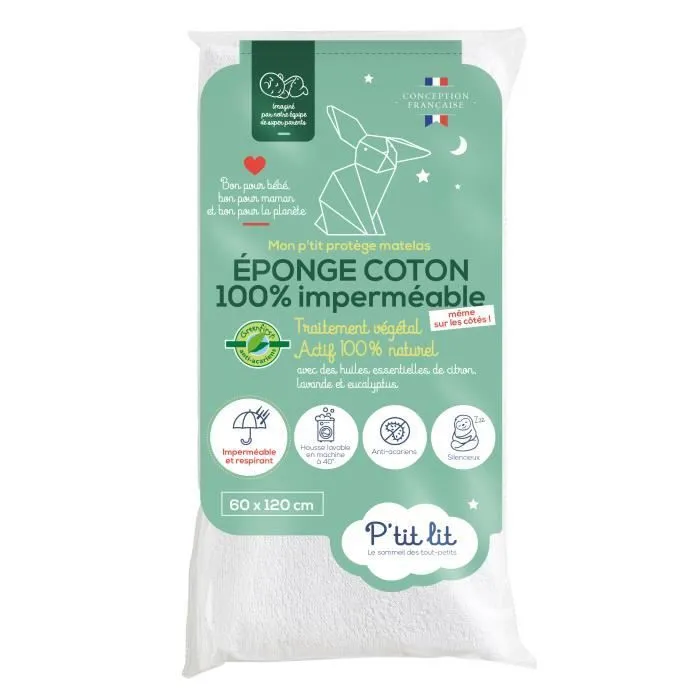 Protège Matelas Bébé Éponge 100% Coton 60x120 cm | Greenfirst® : Traitement Végétal contre les Acariens | Alèse Imperméable Blanc-0