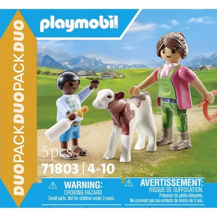 PLAYMOBIL 71803 Fermière et enfant avec veau, Duo Pack, Country La vie à la ferme, Dès 4 ans-3