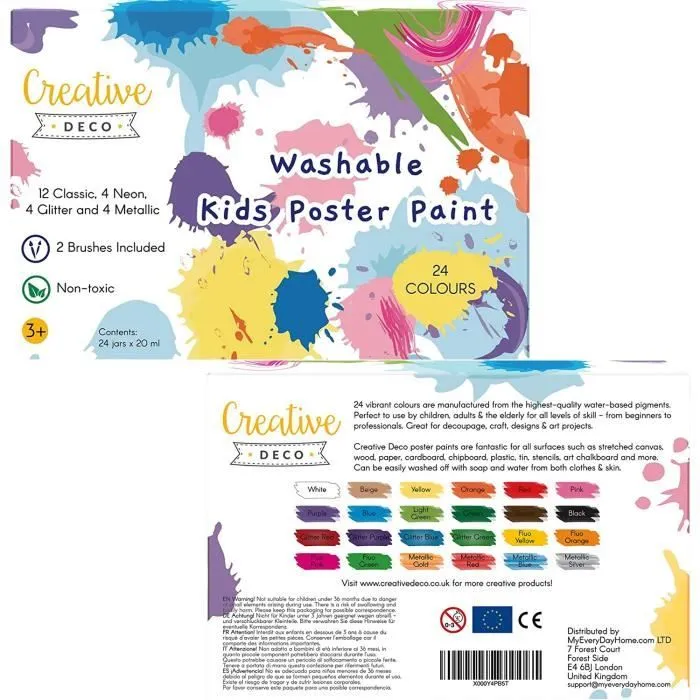 Peinture Enfant Lavable Doigt Creative Deco | 24x20ml | Multicolore | Non-Toxique-1