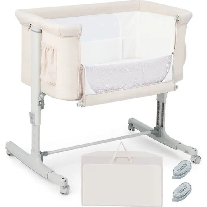 COSTWAY Lit Cododo Bébé à 5 Hauteurs Réglables, Charge 9KG, Lit Berceau Maille Respirante Sac de Voyage pour Bébé 0-6 Mois, Beige-0