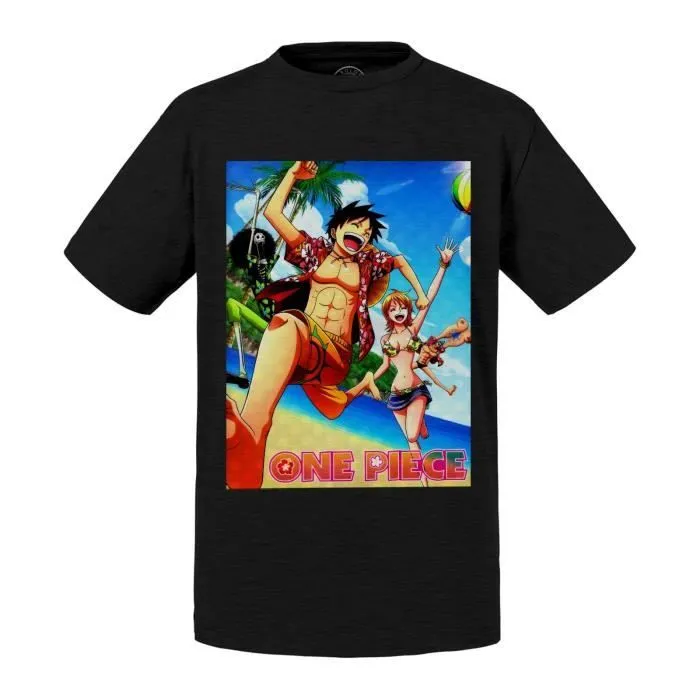 T-shirt Enfant Noir One Piece Luffy Jeux De Plage Nami Manga-0