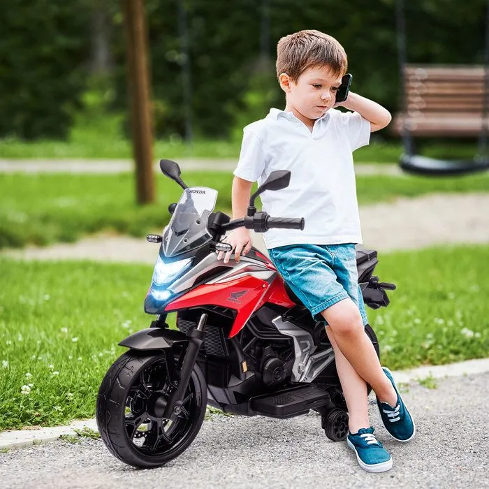 Moto électrique pour enfants 12V moto porteur Honda pour enfants 3 à 6 ans avec musique, phares avec 2 roues d'entraînement - rouge-1