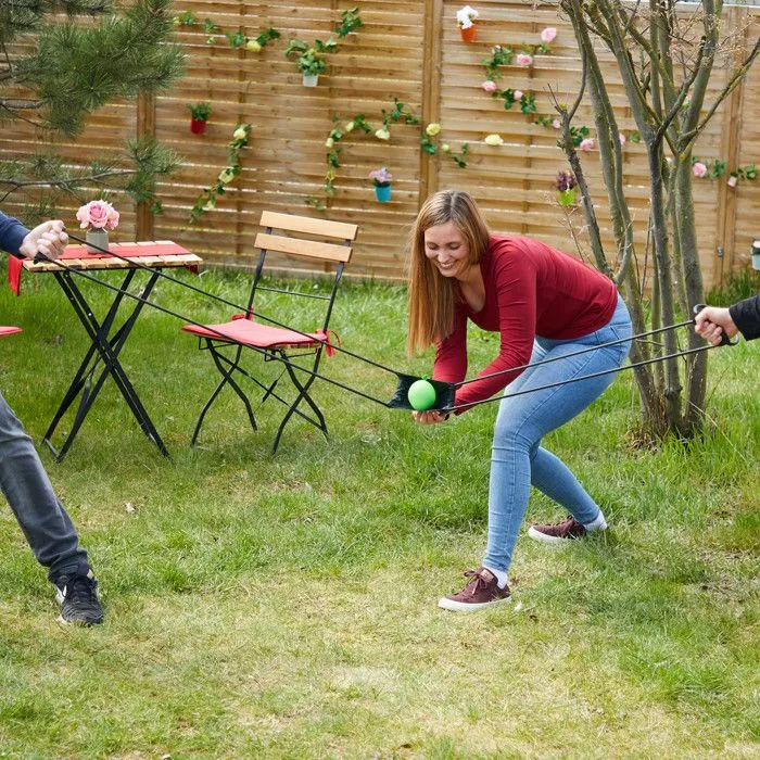 Relaxdays Lanceur de bombe à eau, catapulte pour 3 personnes, avec sac, fronde, jouet enfants, extérieur, noir-3