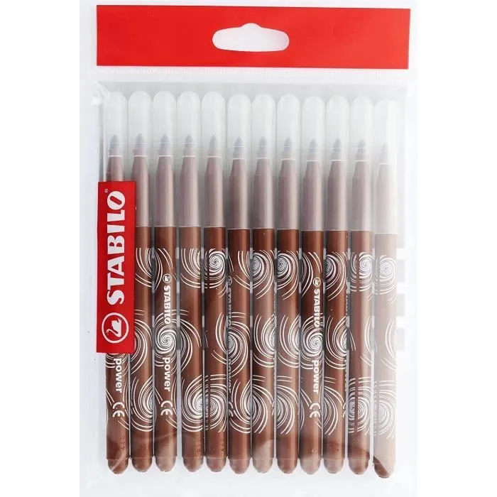 Feutres de coloriage - STABILO - Power - Marron - Lot de 12 - Pour enfants à partir de 3 ans-0