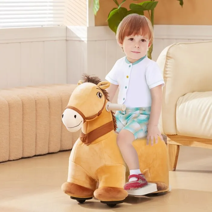 Porteur cheval électrique - AIYAPLAY - avec guidon antidérapant, musique, pédales -  pour enfants 18-36 mois - charge 25 kg - marron-1