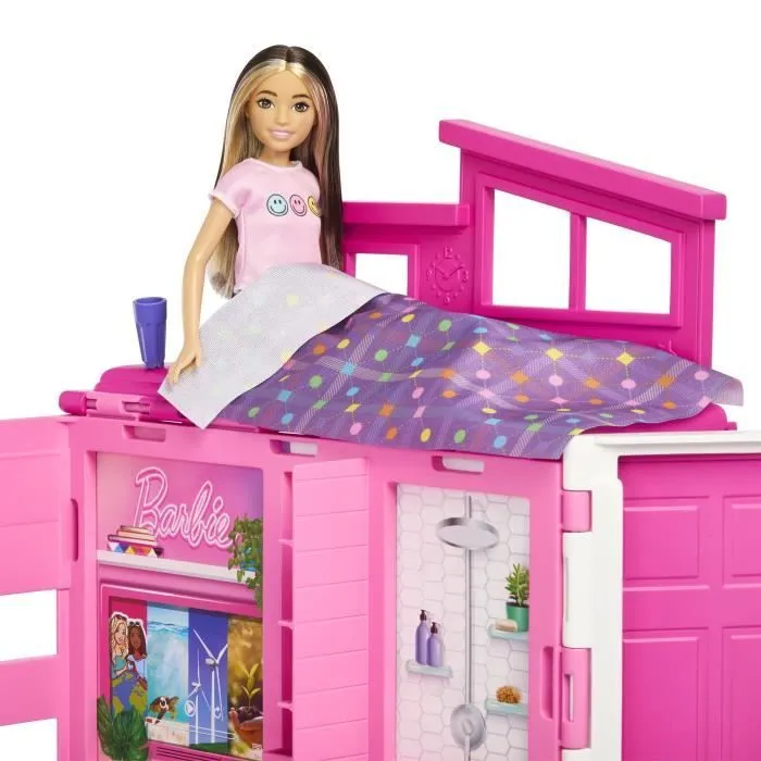 Barbie-Maison de vacances-Coffret et poupée, 4 zones et 11 accessoires HRJ77-7