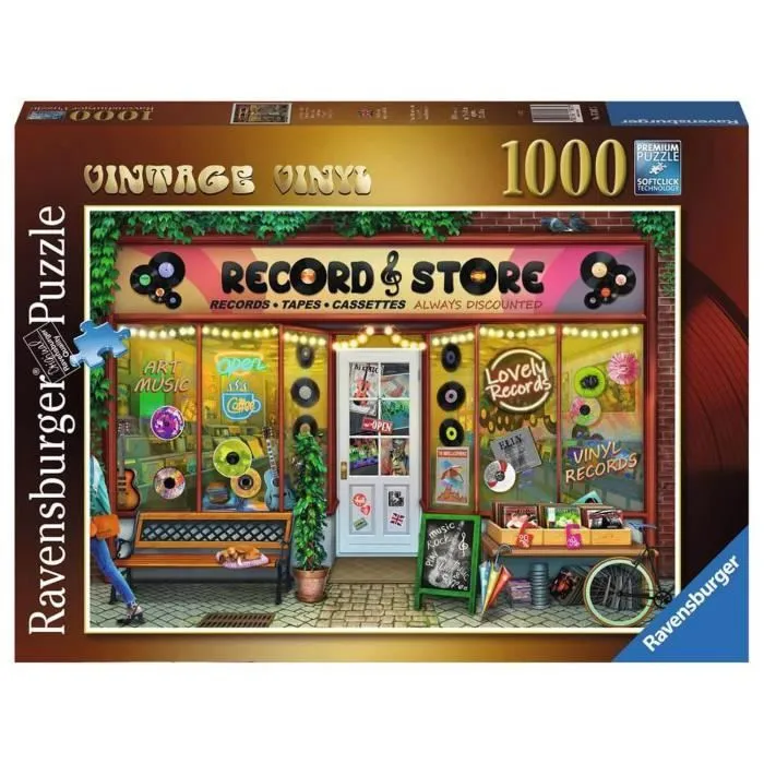 Puzzle 1000 pièces - RAVENSBURGER - La boutique de vinyles - Intérieur - Mixte - A partir de 12 ans-2