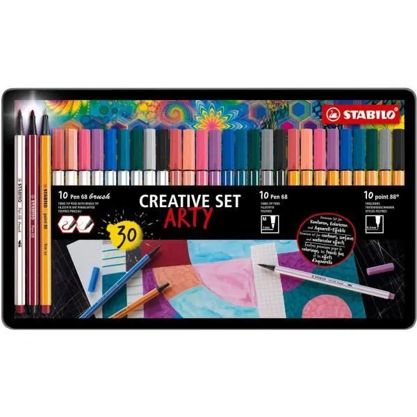 Feutres - STABILO ARTY - Coffret métal créatif - Pen 68 - Pen 68 Brush - Point 88-0