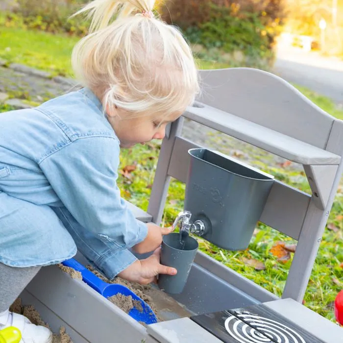 ROBA Jeu Cuisine Enfant en Forme de Maison pour Extérieur - Jouet d'Imitation avec Accessoires - Bois Massif Gris-5