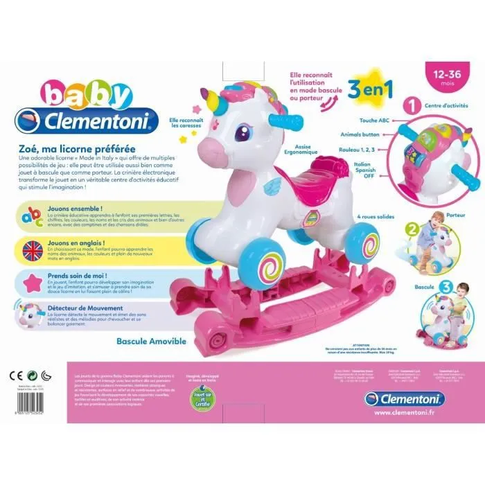 Licorne à Bascule et Porteur Zoé Ma Licorne Préférée de Baby Clementoni-7
