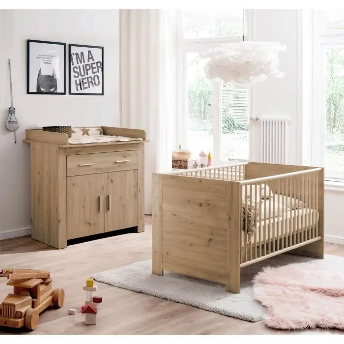 Chambre bébé Duo : Lit 70 x 140 cm + Commode à langer AHOI - Chêne - TREND TEAM-0