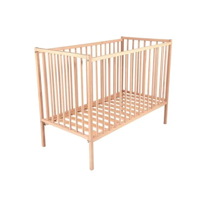 Lit bébé évolutif en bois brut naturel 70x140cm - Combelle - Rémi avec plancher réglable et roulettes-0