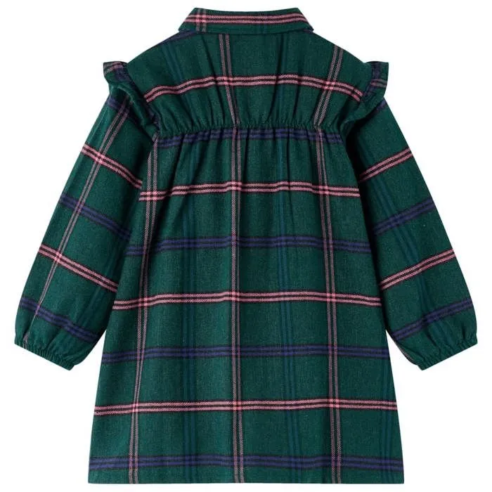 Robe pour enfants à manches longues et volants vert foncé 5 dimensions disponibles-1