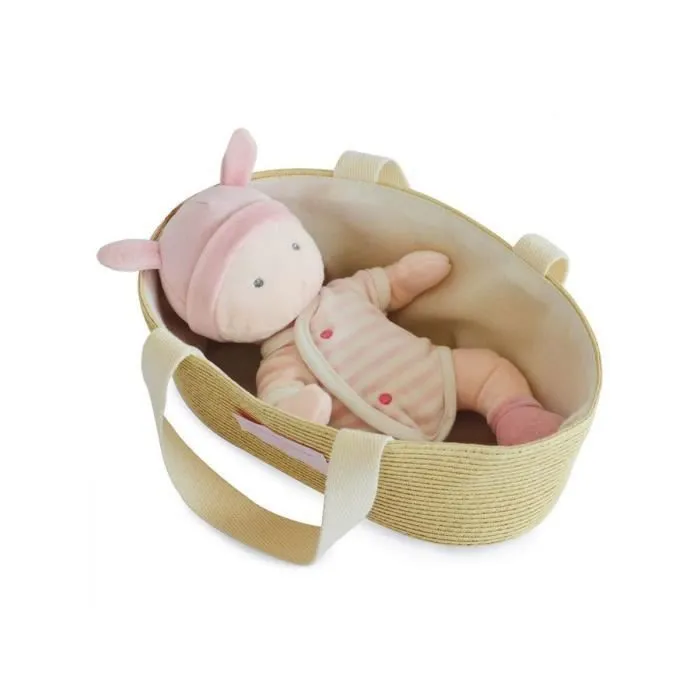 Poupon avec couffin - Doudou et Compagnie - Blanc/Rose - Mixte - Pour enfant dès la naissance-0