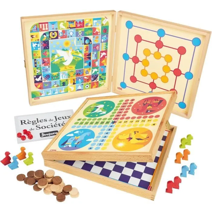 JEUJURA Coffret en bois de Jeux classiques - 50 règles - Pions bois-0