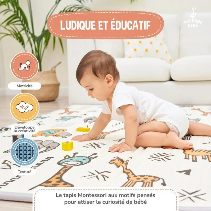 Tapis de Jeu pour Enfant Bebe 150x180x1cm Tapis de Sol XXL en Mousse Epais Pliable Reversible - Tapis d'éveil pour Bébé - Tapis d-5