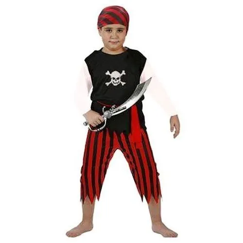 Déguisement Garçon Pirate - Marque - Modèle - Taille 145-160 cm - Chemise, pantalon, ceinture, foulard - Rouge-0