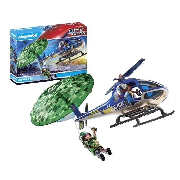 PLAYMOBIL 70569 Hélicoptère de police et parachutiste, City Action, Les Policiers, Dès 4 ans-0