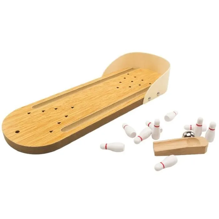 TD® Mini Jeu de Bowling en Bois/Quilles en bois Bureau Jouet Jeu /10 Quilles+Une balle/ Jeu d' intérieur /Kit Complet jeu d'adresse-0