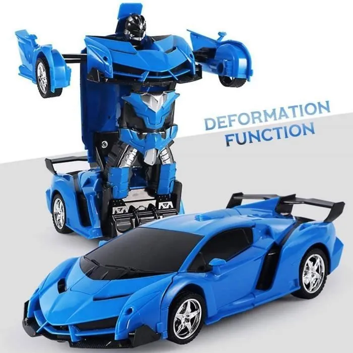 Voiture télécommandée pour Robot 2 en 1 - Jouet RC Déformation avec Sons et Lumières pour Enfants - Blanc-3
