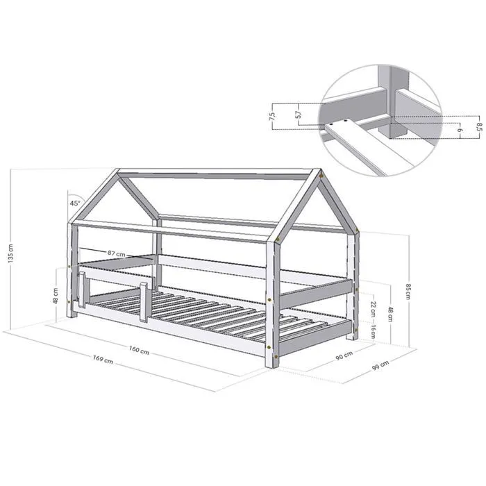 Lit cabane enfant TERY 90 x 160 verni-2