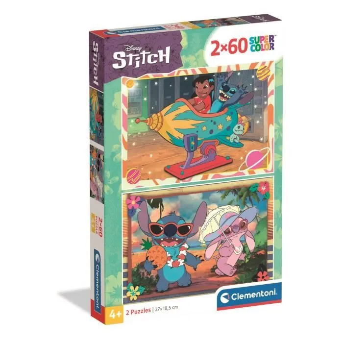 Puzzle 2x60 pièces Stitch, Pour enfants à partir de 3 ans, Thème dessins animés, CLEMENTONI-0