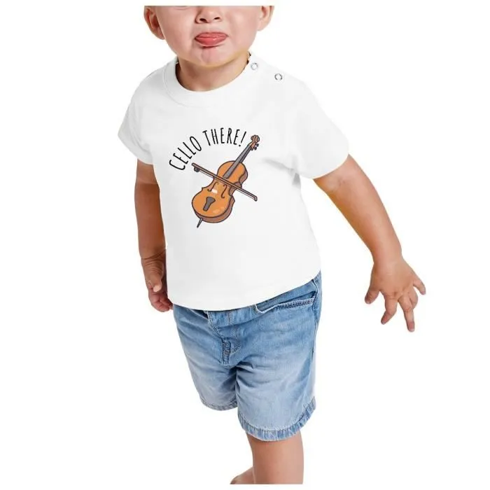T-shirt Bébé Manche Courte Blanc Cello There Violoncelle Musique Musicien Instrument-1
