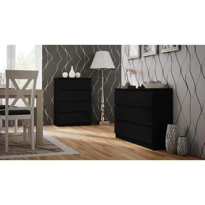 Commode MALWA M4 70 - Noir - 4 tiroirs - Design minimaliste-1