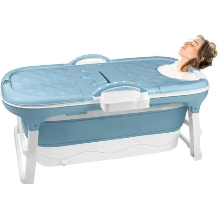 XMTECH Baignoire Pliable 118x60x53cm Portable Plastique Baignoire pliable à poser avec Tablette pour Enfant et Adulte-0