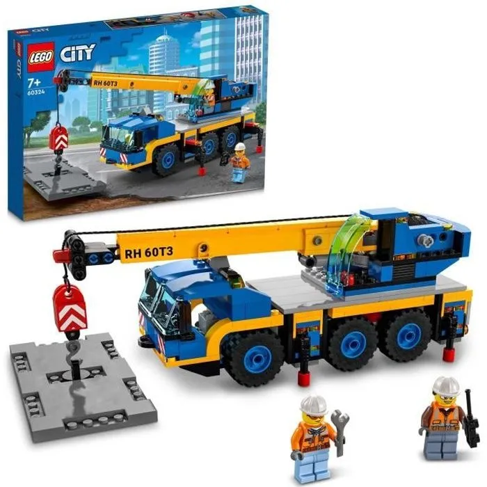 LEGO City La Grue Mobile 60324 - Camion Jouet Engin de Chantier avec Plaque de Route - Cadeau Garçons et Filles 7 Ans-0
