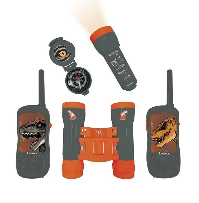 Kit d'aventurier - Dinosaure - Talkie-Walkies 120m - Jumelles - Boussole - Lampe-torche-0