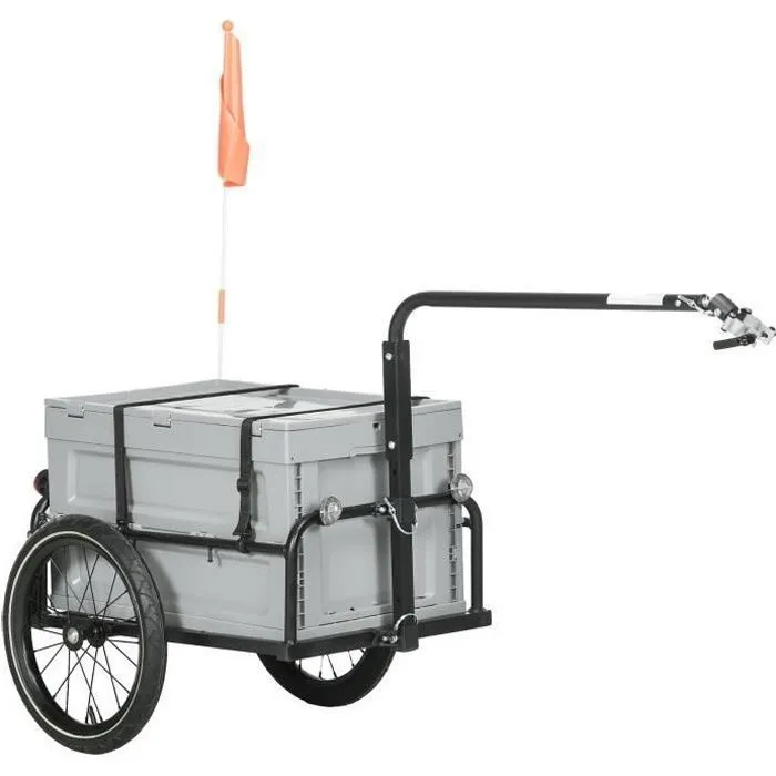 Remorque chariot à vélo avec coffre de rangement amovible pliable 65L-0