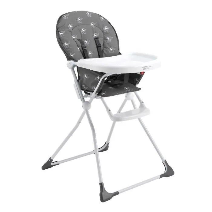 Chaise Haute bébé Grise motifs Eléphants - FORMULA BABY - Fixe - 6 mois - 15 kg-0
