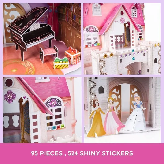 Puzzle 3D Chateau Princesse, Princess Birthday Party, Puzzle 3D Enfant 5 Ans, Puzzles 3D avec 524 Autocollants, 95 Pièces, Rose-5