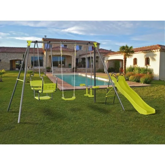 Portique en métal "Ludo II" avec 4 agrès - 315 x 225 x 195 cm - Vert-1