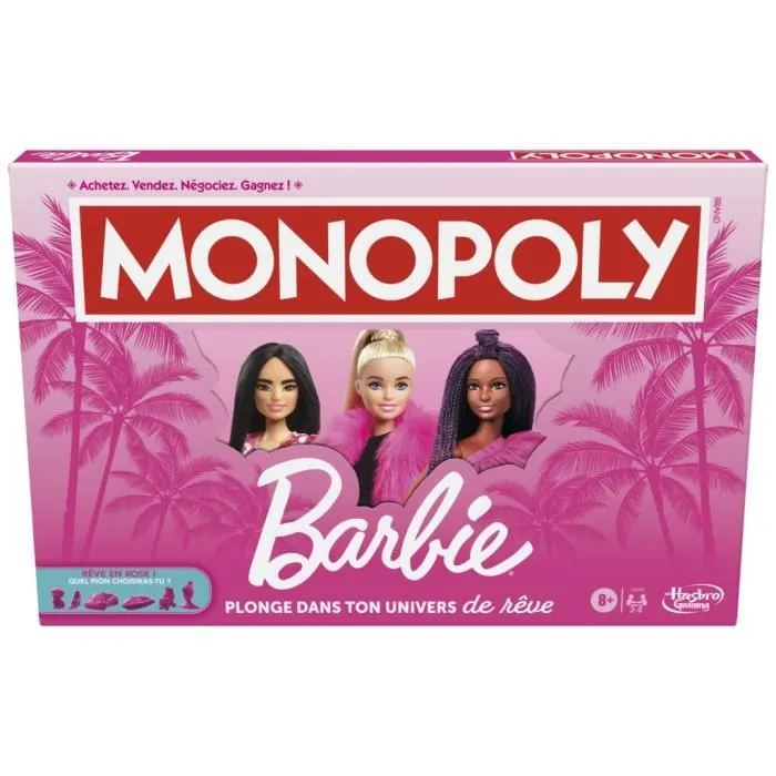 Monopoly : édition Barbie, jeu de plateau pour 2 à 6 joueurs, jeux pour la famille, à partir de 8 ans-0